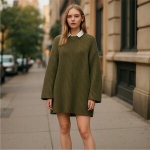 Free People Womens Boat Neck Tunic Sweater Medium Chive Combo New With Tags